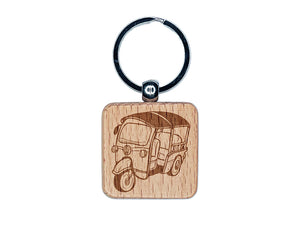 Tuk-Tuk Auto Rickshaw Thailand Asian Taxi Engraved Wood Square Keychain Tag Charm