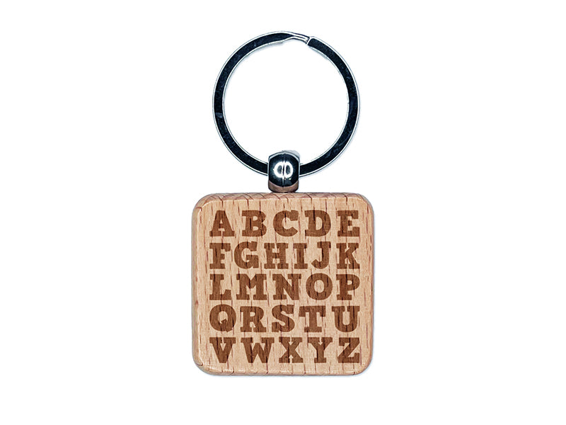 Alphabet Letters Engraved Wood Square Keychain Tag Charm