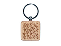 Bamboo Pattern Engraved Wood Square Keychain Tag Charm