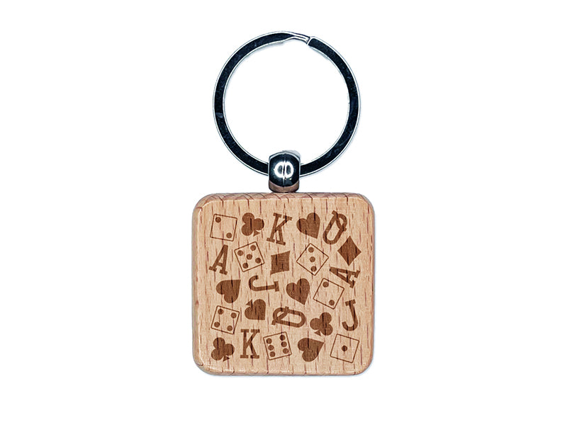 Card Suits and Dice Games Engraved Wood Square Keychain Tag Charm
