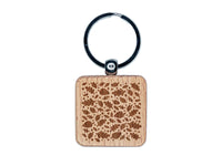 Falling Leaves Engraved Wood Square Keychain Tag Charm