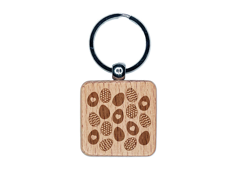 Group of Easter Eggs Engraved Wood Square Keychain Tag Charm
