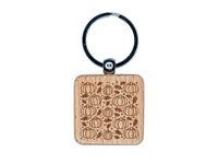 Leaves and Pumpkins Engraved Wood Square Keychain Tag Charm