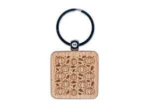 Leaves and Pumpkins Engraved Wood Square Keychain Tag Charm