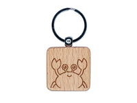 Peeking Crab Engraved Wood Square Keychain Tag Charm