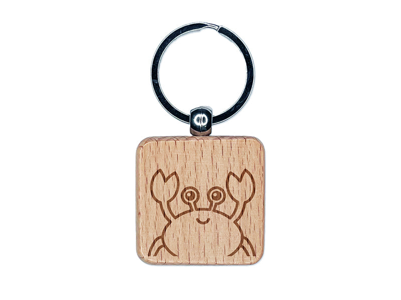 Peeking Crab Engraved Wood Square Keychain Tag Charm