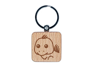 Peeking Iguana Engraved Wood Square Keychain Tag Charm