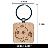 Peeking Iguana Engraved Wood Square Keychain Tag Charm