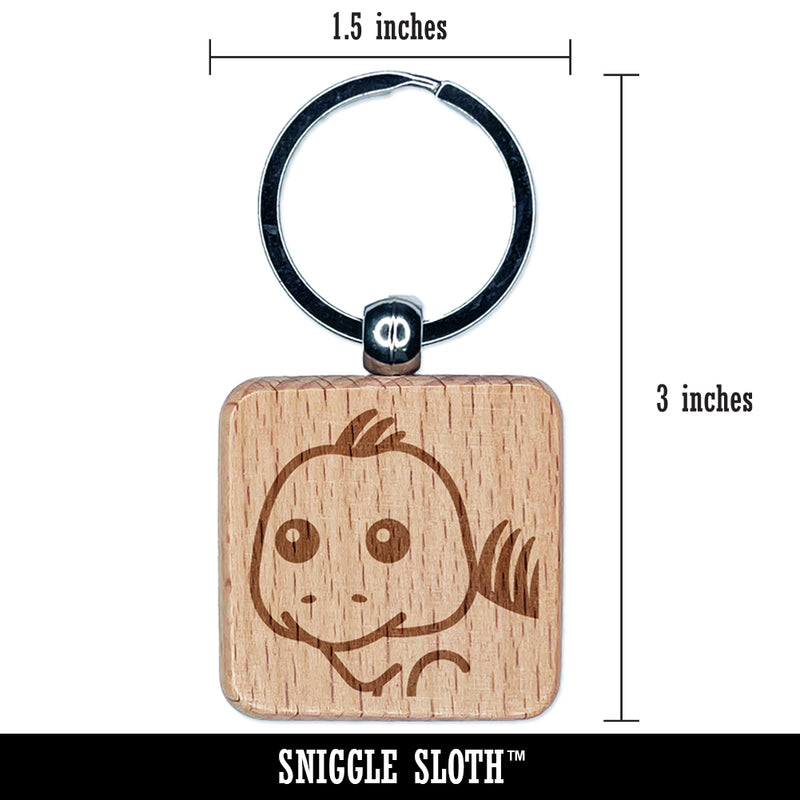 Peeking Iguana Engraved Wood Square Keychain Tag Charm