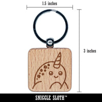 Peeking Narwhal Engraved Wood Square Keychain Tag Charm