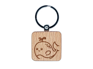 Peeking Whale Engraved Wood Square Keychain Tag Charm