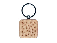 Picnic Ants Engraved Wood Square Keychain Tag Charm