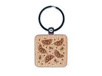 Watermelon and Ants Picnic Engraved Wood Square Keychain Tag Charm