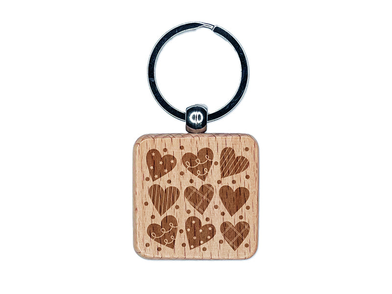 Artsy Hearts Love Engraved Wood Square Keychain Tag Charm