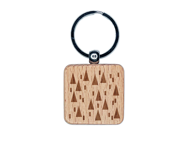 Boho Geometric Evergreen Forest Engraved Wood Square Keychain Tag Charm