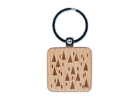 Boho Geometric Evergreen Forest Engraved Wood Square Keychain Tag Charm