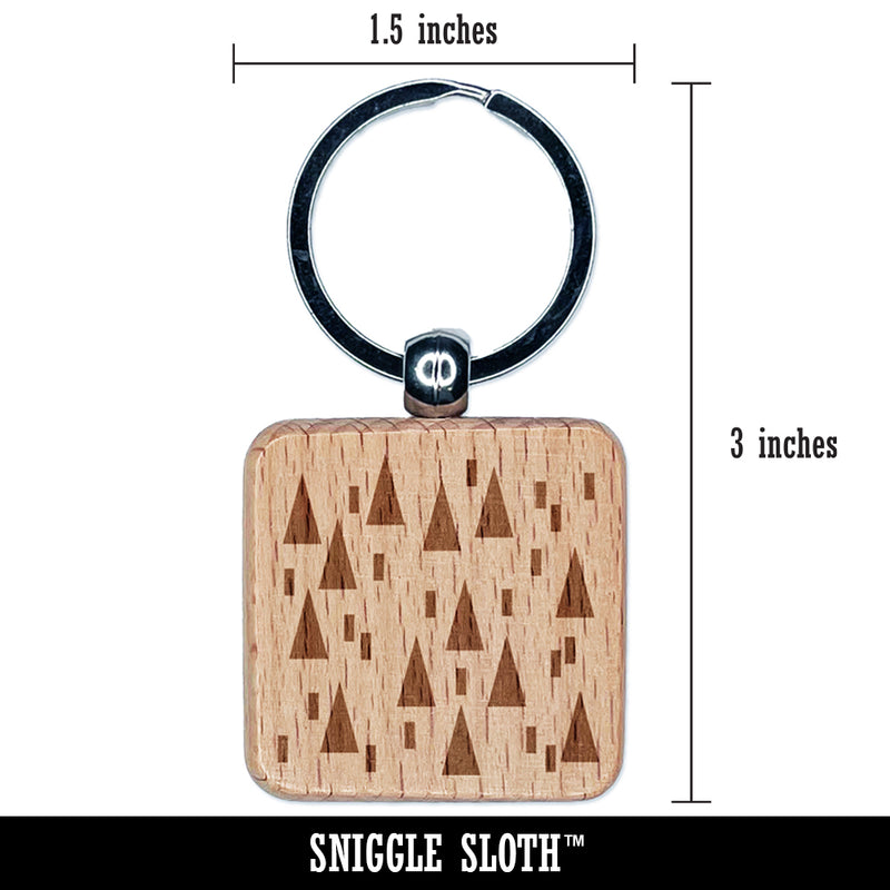 Boho Geometric Evergreen Forest Engraved Wood Square Keychain Tag Charm