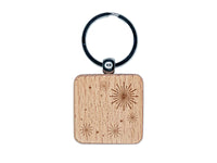 Fireworks Celebration Independence Day 4th of July Engraved Wood Square Keychain Tag Charm
