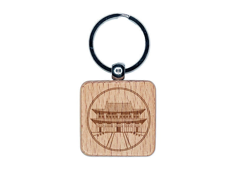 Gyeongbokgung Palace Temple South Korea Engraved Wood Square Keychain Tag Charm