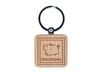 Indonesia Travel Baby Javan Rhinoceros Engraved Wood Square Keychain Tag Charm