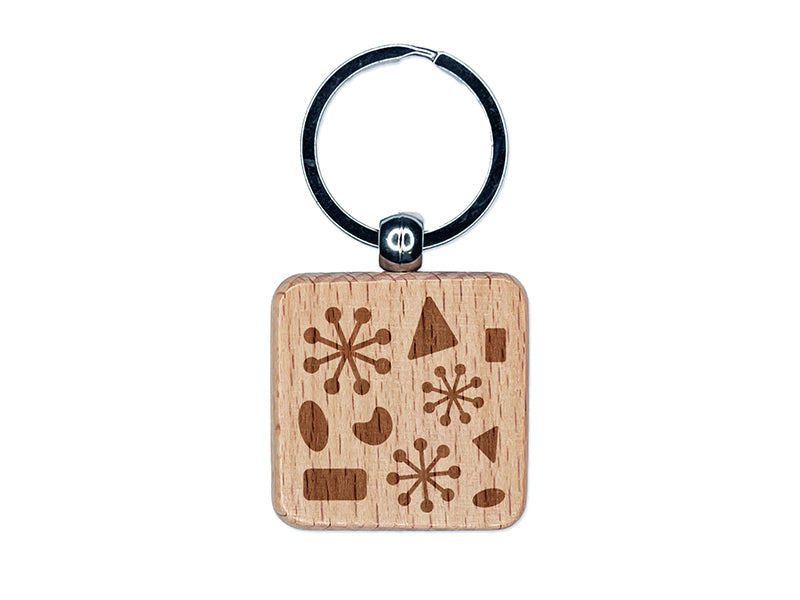 Midcentury Shapes Engraved Wood Square Keychain Tag Charm