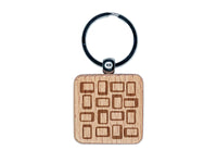 Midcentury Squares Rectangles Engraved Wood Square Keychain Tag Charm