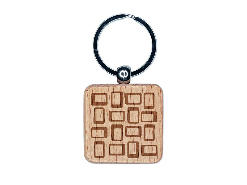 Midcentury Squares Rectangles Engraved Wood Square Keychain Tag Charm