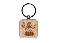 Motanky Motanka Doll Holding Wheat Stems Ukraine Engraved Wood Square Keychain Tag Charm