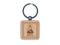 Nepal Travel Buddha Siddhartha Gautama Buddhism Engraved Wood Square Keychain Tag Charm