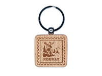 Norway Travel National Animal Moose Engraved Wood Square Keychain Tag Charm