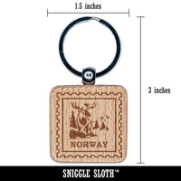 Norway Travel National Animal Moose Engraved Wood Square Keychain Tag Charm