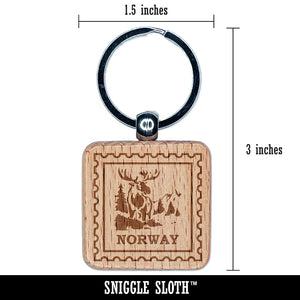 Norway Travel National Animal Moose Engraved Wood Square Keychain Tag Charm