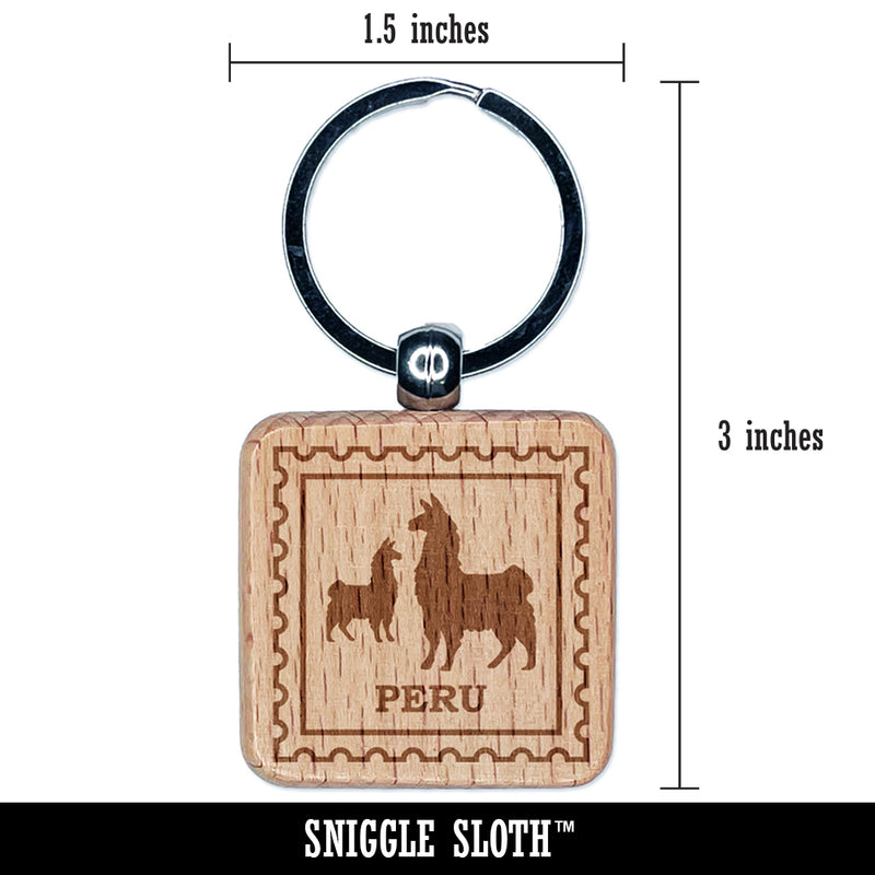 Peru Travel Vicunas Llamas Alpacas Guanacos Engraved Wood Square Keychain Tag Charm