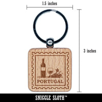 Portugal Travel Port Wine Grapes Engraved Wood Square Keychain Tag Charm