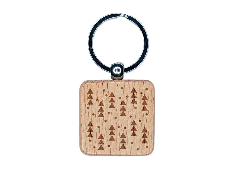 Scandinavian Snow and Trees Engraved Wood Square Keychain Tag Charm