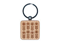 Scandinavian Sunflowers Engraved Wood Square Keychain Tag Charm