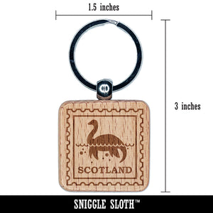 Scotland Travel Loch Ness Monster Nessie Engraved Wood Square Keychain Tag Charm