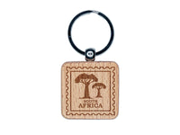 South Africa Travel Baobab Trees Engraved Wood Square Keychain Tag Charm