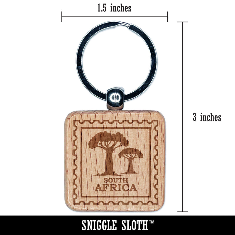 South Africa Travel Baobab Trees Engraved Wood Square Keychain Tag Charm