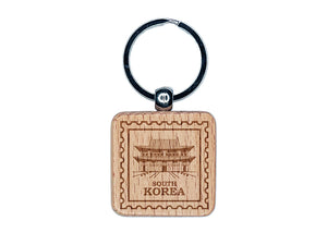 South Korea Travel Gyeongbokgung Palace Engraved Wood Square Keychain Tag Charm