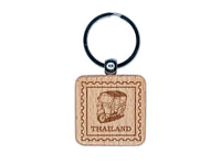 Thailand Travel Tuk-Tuk Vehicle Engraved Wood Square Keychain Tag Charm