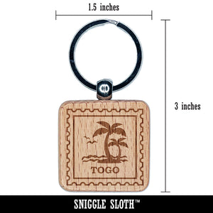 Togo Travel Palm Tree Beach Ocean Waves Engraved Wood Square Keychain Tag Charm