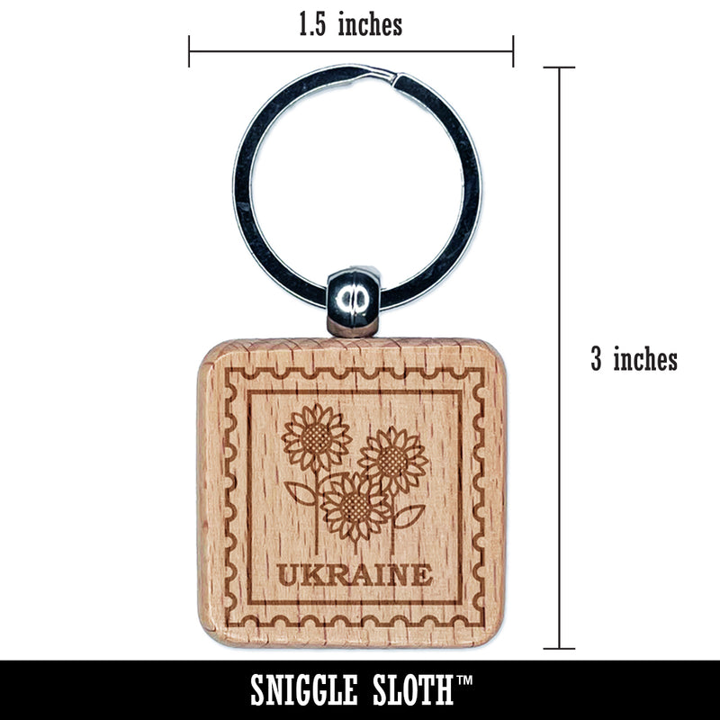 Ukraine Travel National Flower Sunflowers Engraved Wood Square Keychain Tag Charm