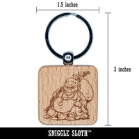 Budai Laughing Buddha Fat Monk Chan Engraved Wood Square Keychain Tag Charm