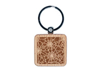 Dark Spider Web Pattern Engraved Wood Square Keychain Tag Charm