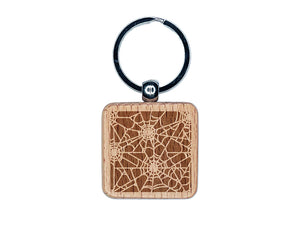 Dark Spider Web Pattern Engraved Wood Square Keychain Tag Charm