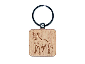 Dingo Australian Wild Dog Engraved Wood Square Keychain Tag Charm