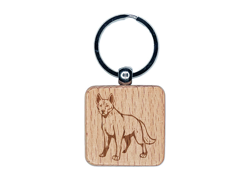 Dingo Australian Wild Dog Engraved Wood Square Keychain Tag Charm