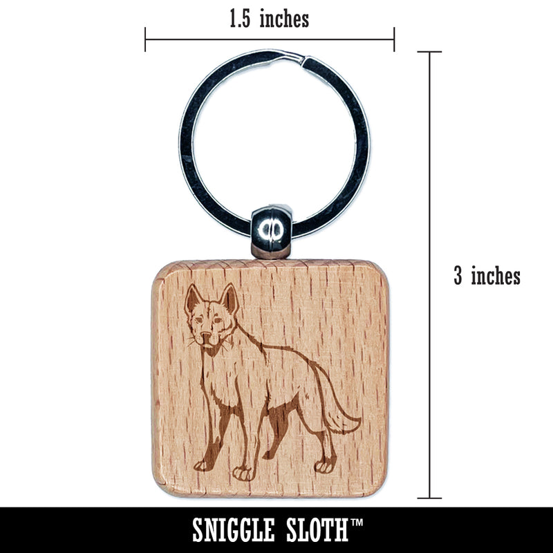 Dingo Australian Wild Dog Engraved Wood Square Keychain Tag Charm