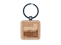 Hollywood Los Angeles California Travel Engraved Wood Square Keychain Tag Charm